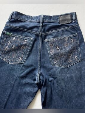 Vintage Ecko Unltd Y2K Embroidered Baggy Fit Jeans Mens 32 Dark Skulls FLAW